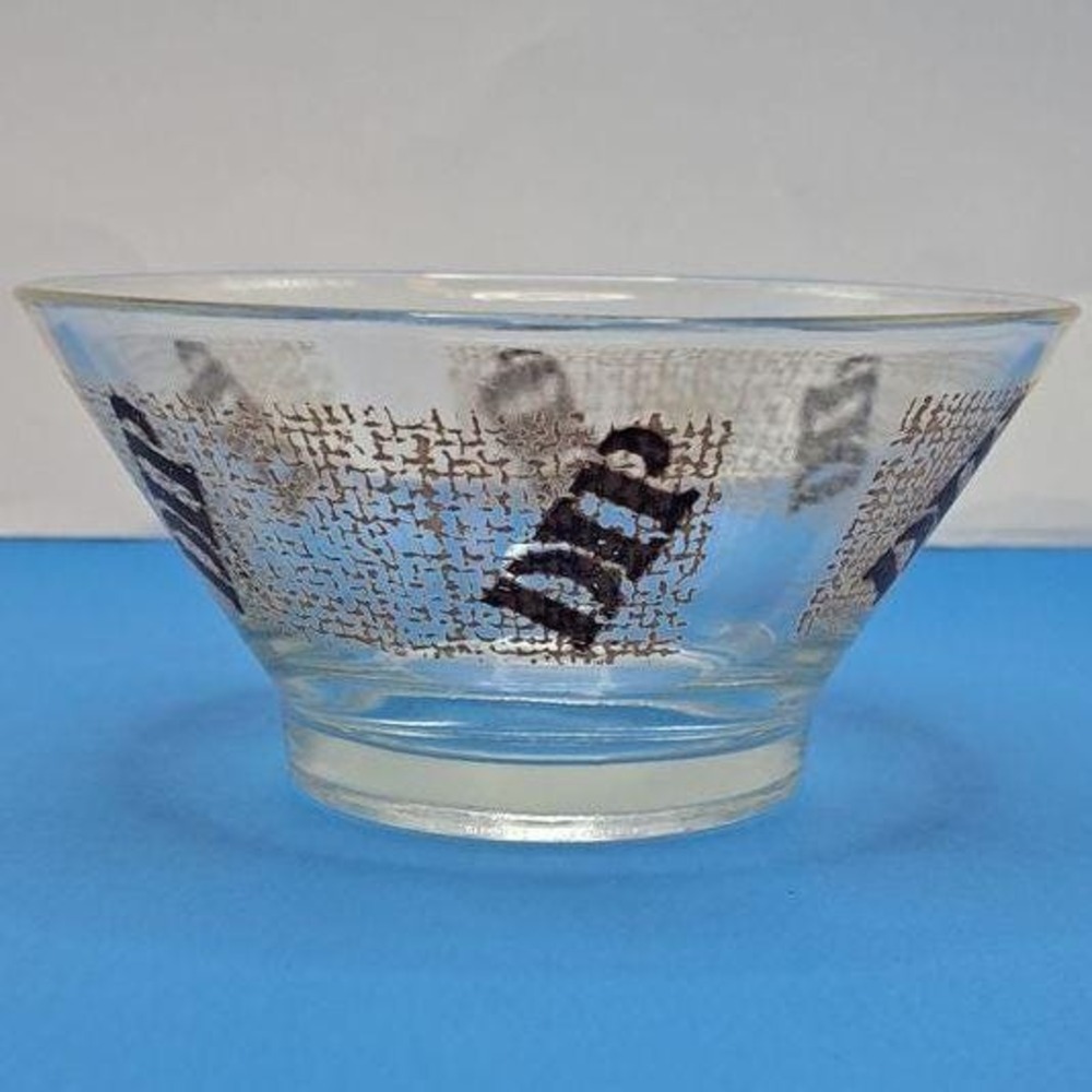 Vintage Glass Serving Bowl with Burlap Pattern Mid Century Modern Home Decor